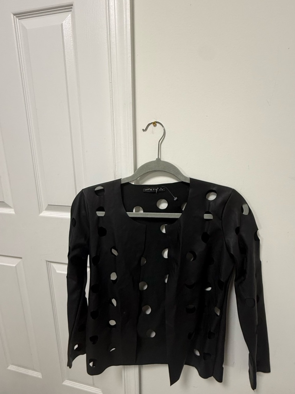 Black Polka Cutout Long-Sleeve Dress Top